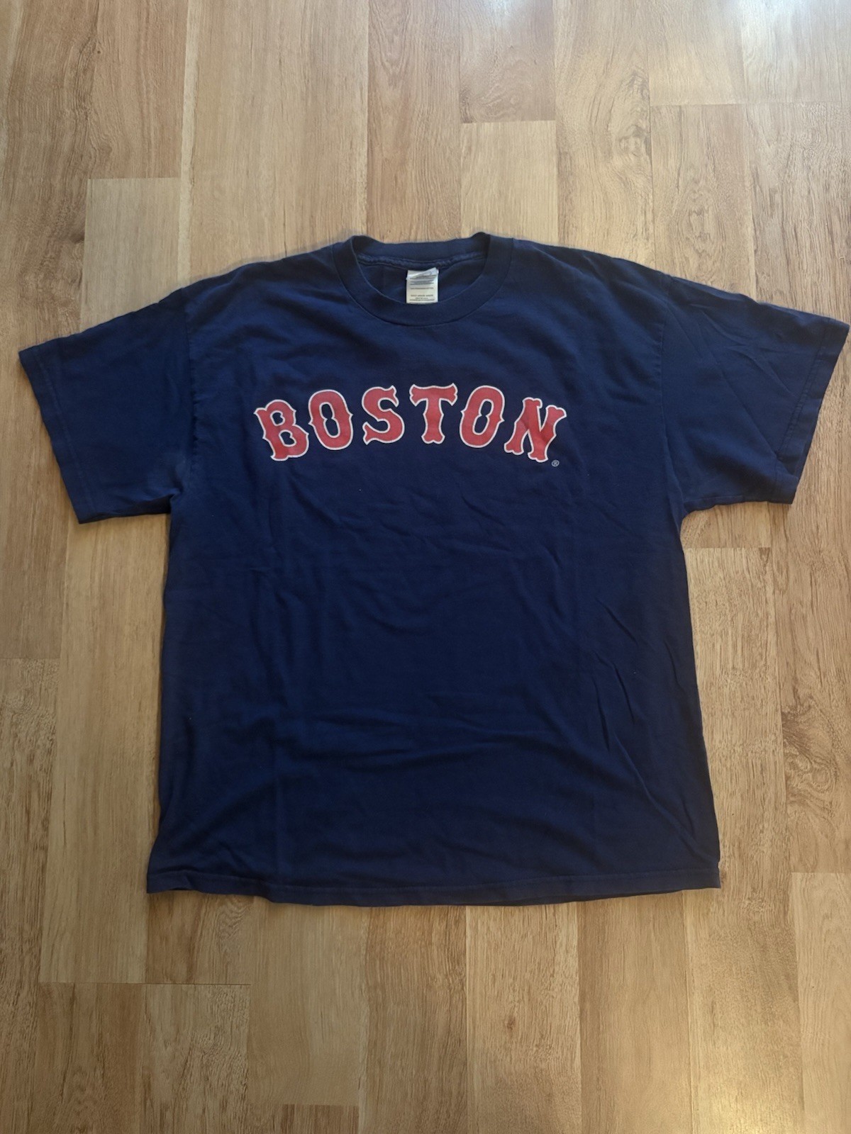 Delta Pro Weight Boston Graphic Print Navy Cotton Crew Neck T-Shirt Size L