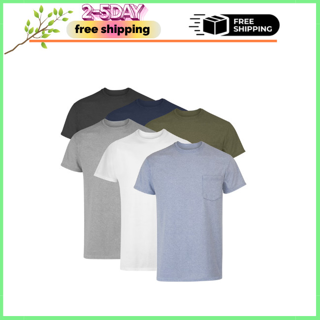 Hanes 6 Pack Pocket T Shirt Assorted Cotton Breathable Undershirt, Size XL