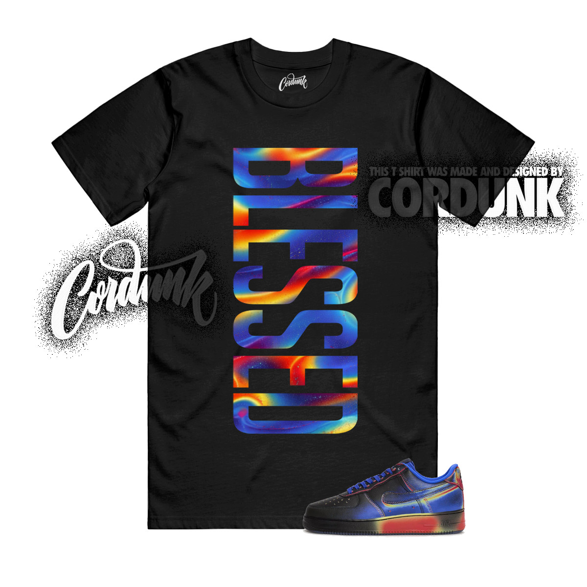 Air Force 1 Low Retro Heat Map Black Racer Blue T Shirt Match VERTBLS