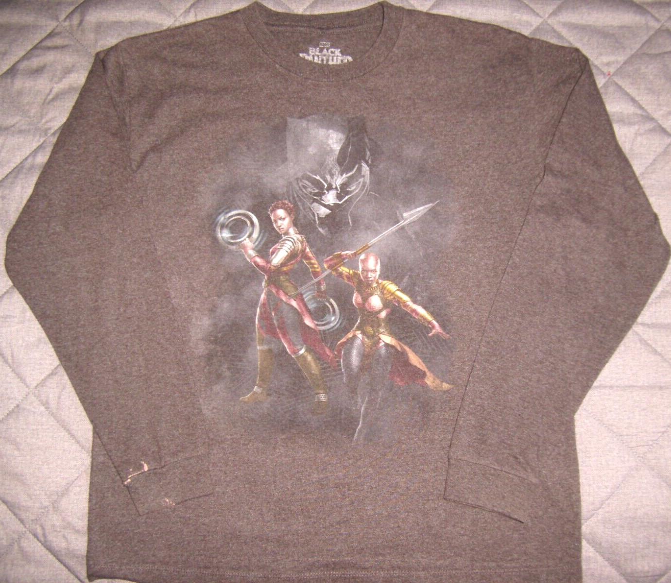 MARVEL BLACK PANTHER: Boy&rsquo;s Long Sleeve Gray Graphic Tee Shirt, Medium