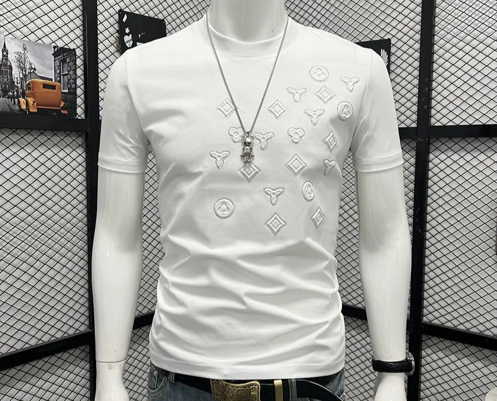 New Men Luxury Diamond Rhinestones Fashion T-Shirt High Quality 4 Colors