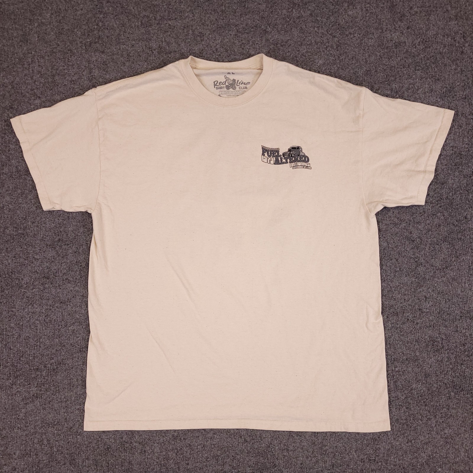 Red Line Shirt Club Fuel Altered Nationals Tee Men XL Beige Drag Racing Cotton