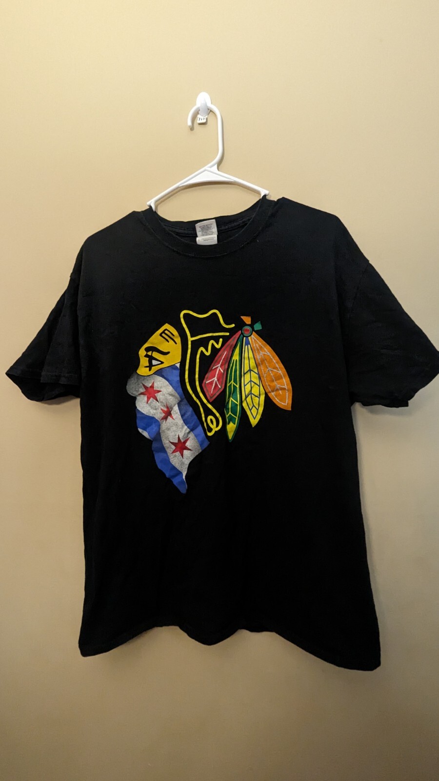Chicago Blackhawks Illinois Flag Bandana Sz Large Black T Shirt NHL