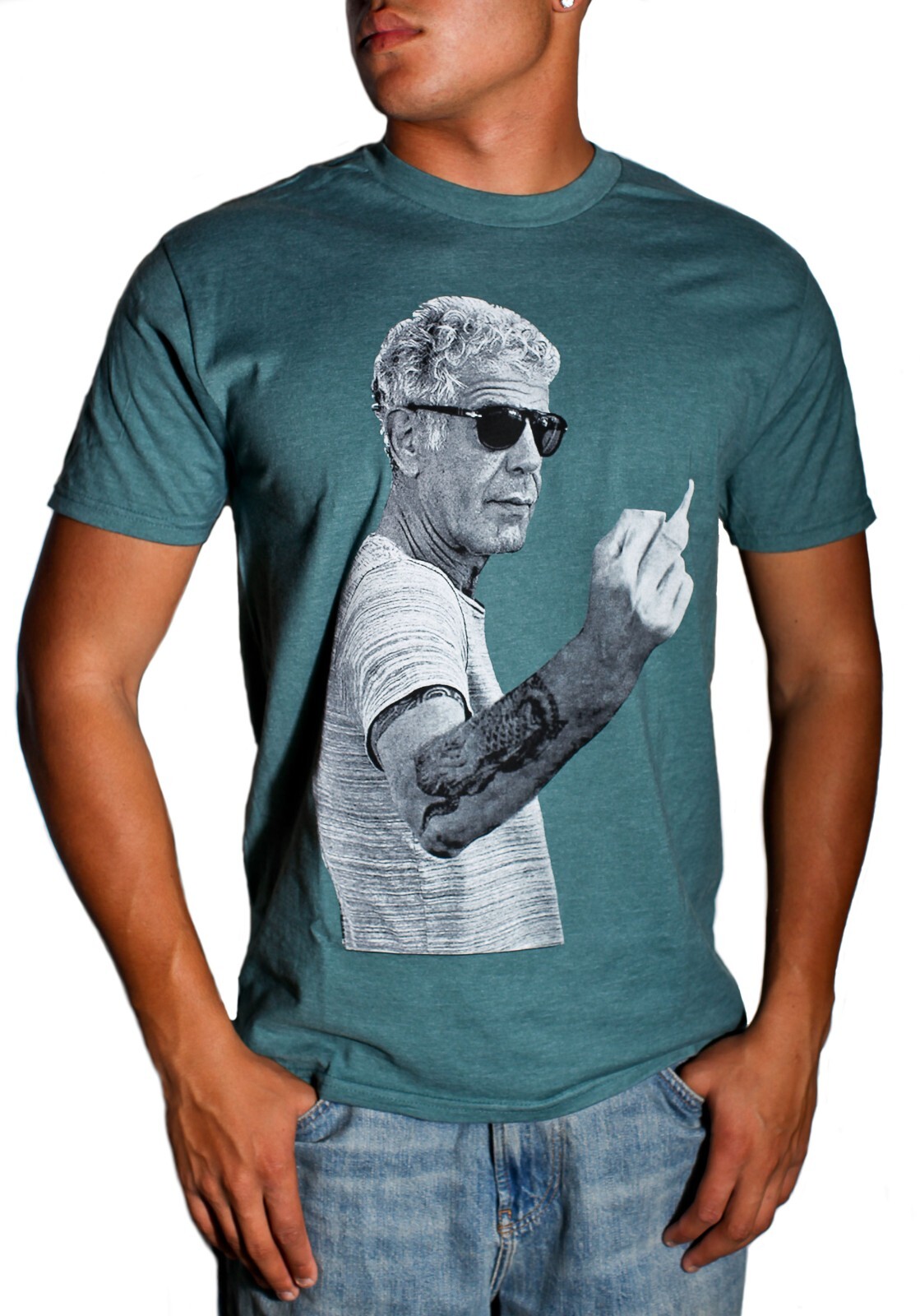 Men&rsquo;s Anthony Bourdain Middle Finger Graphic T-Shirt Heather Navy Blue