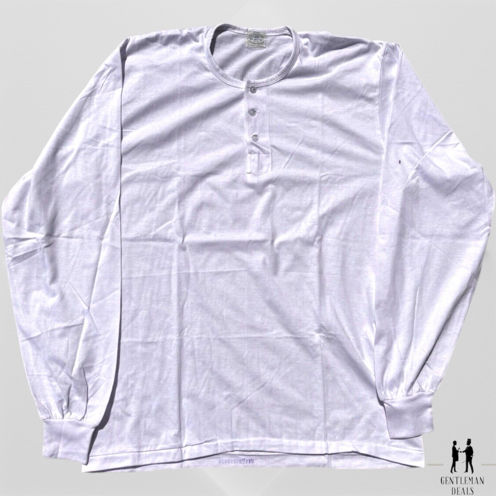 Vintage 50s Race Brand Henley Long Sleeve Shirt Republican Workwear White Sz 44
