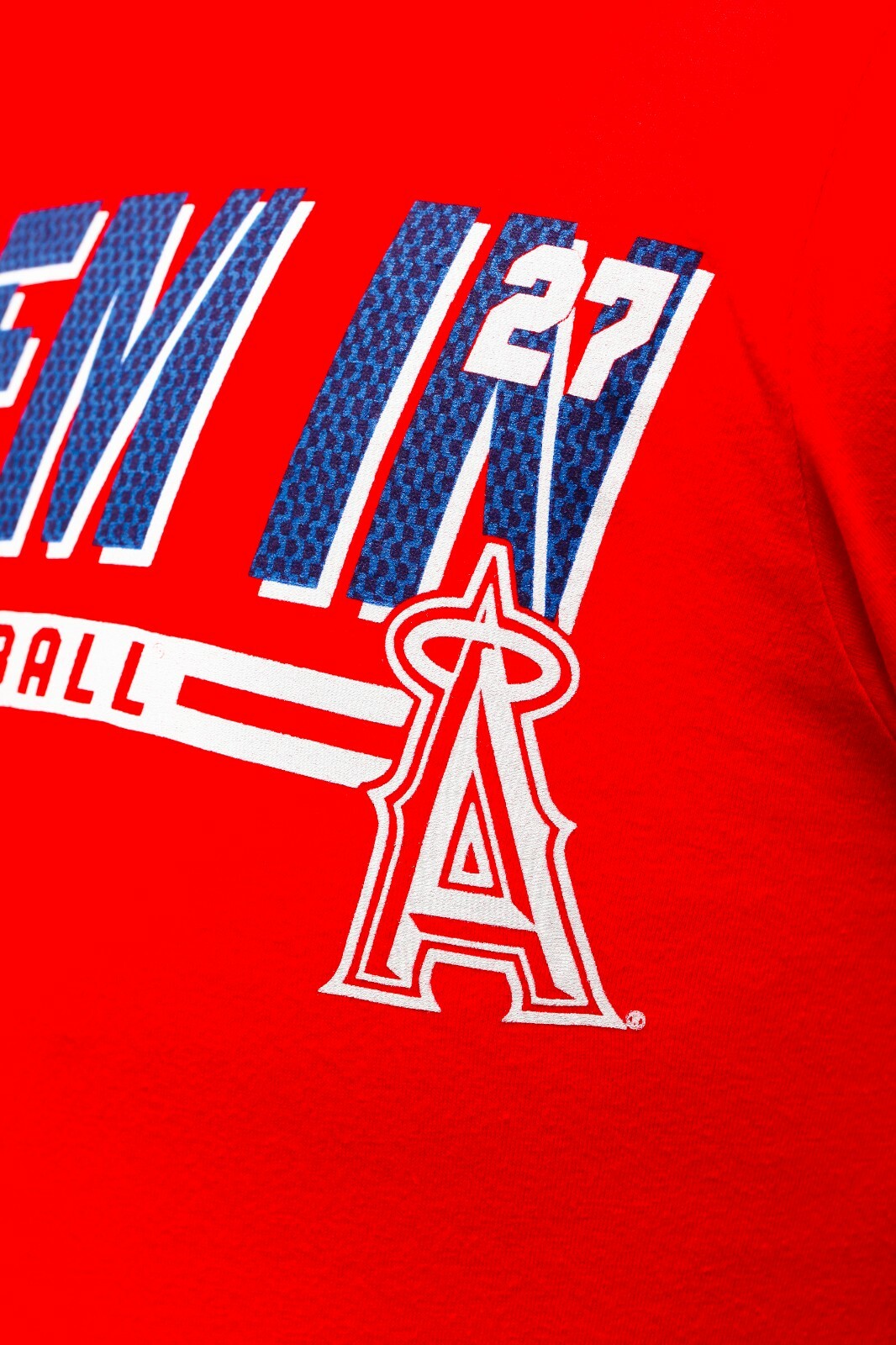 Red Los Angeles Angels Baseball Mike Trout #27 Reel ‘Em In 100% Cotton T-Shirt
