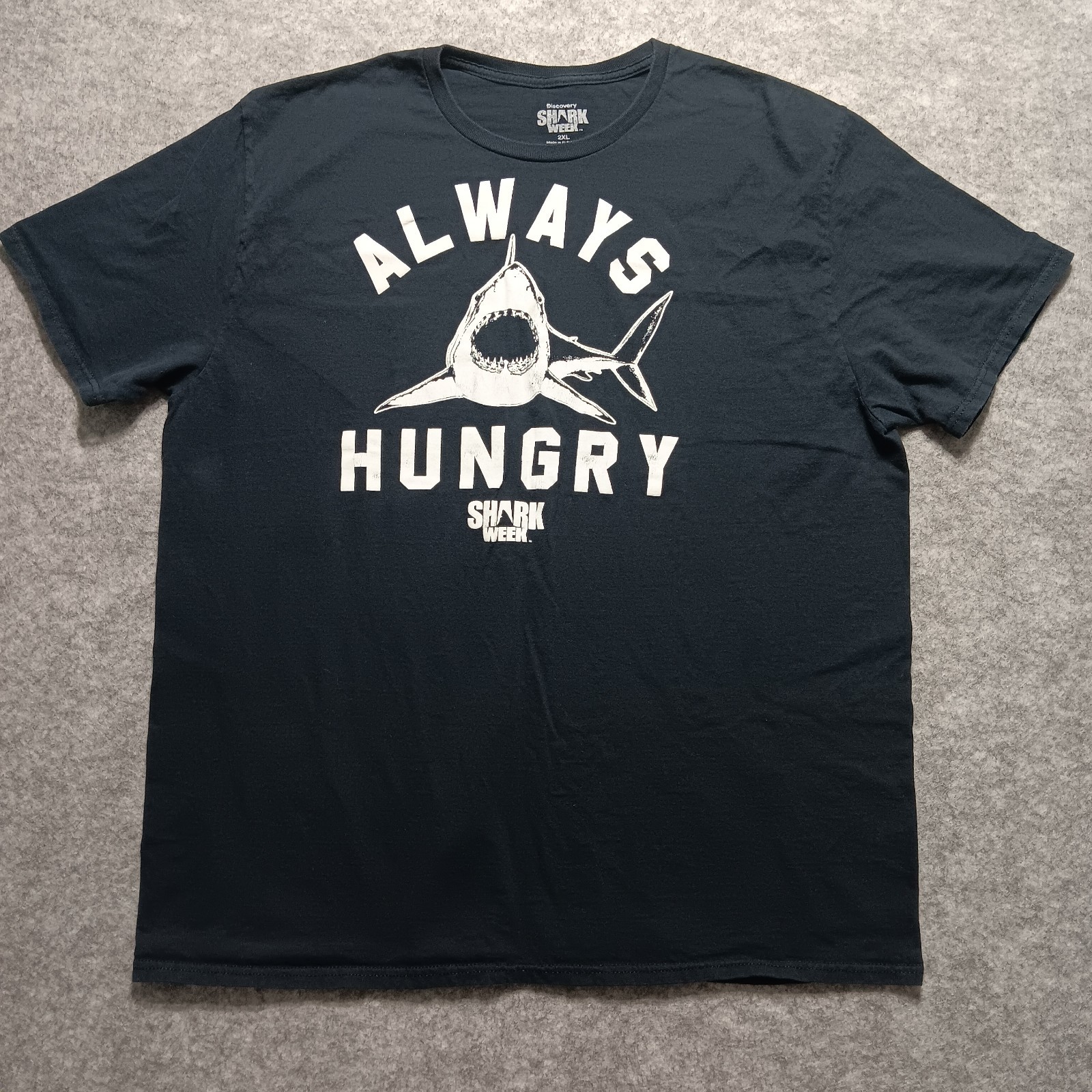 Shark Week Shirt Mens 2XL Black Shark Always Hungry Logo Graphic Tee Discovery