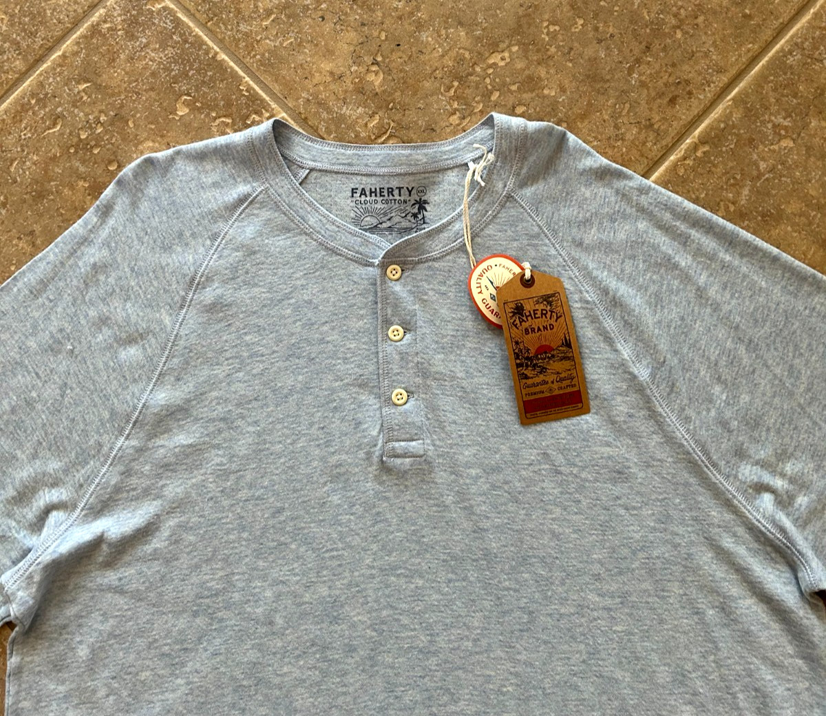 Faherty Cloud Henley T Shirt Mens XXL Light Blue Heather Long Sleeve $98 NWT