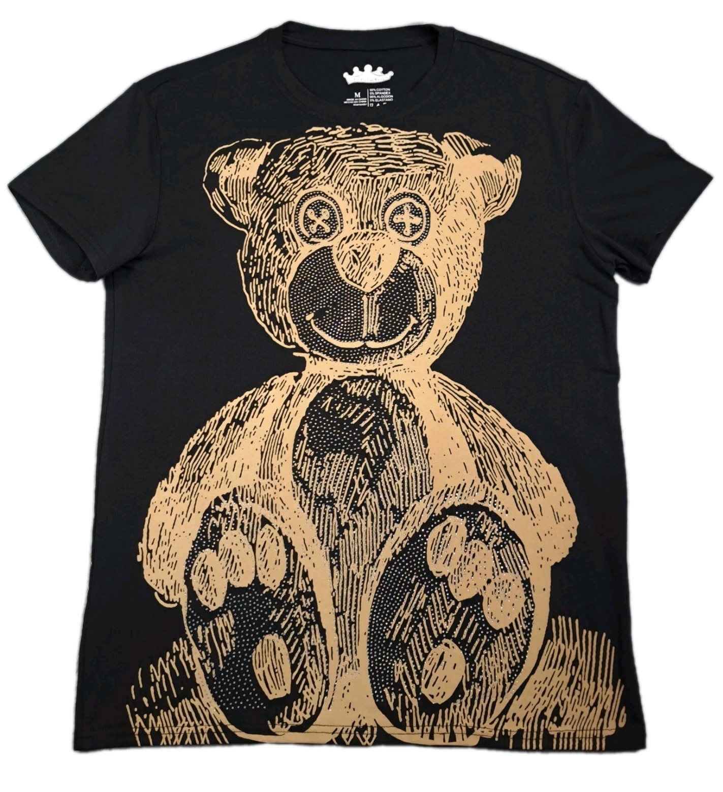 Heads Or Tails T-Shirt Size M Black Rhinestone Teddy Bear Goth Grunge Bling