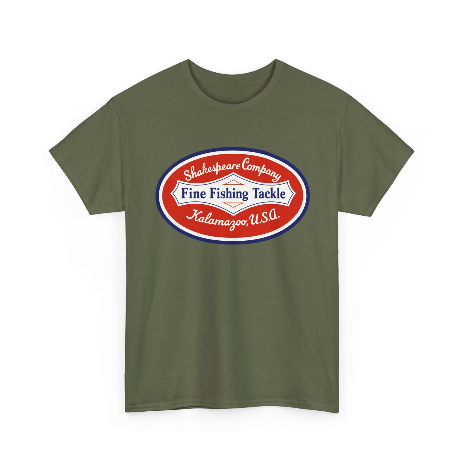 Shakespeare Co. Fine Fishing Tackle Kalamazoo Michigan Vtg Retro Logo T-Shirt