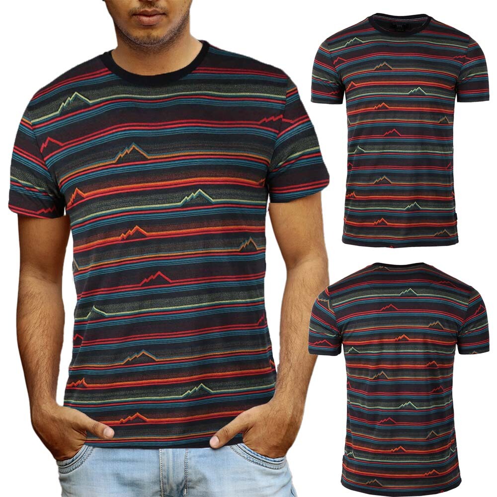 Beautiful Giant Men&rsquo;s Striped T-shirt Jacquard Regular Fit Outdoor BLACK