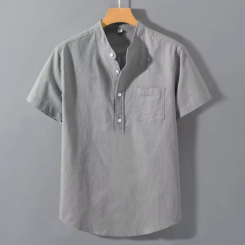 Men&rsquo;s Breathable Cotton Stand Collar T-Shirt Summer Casual Loose Fit Top Outfits