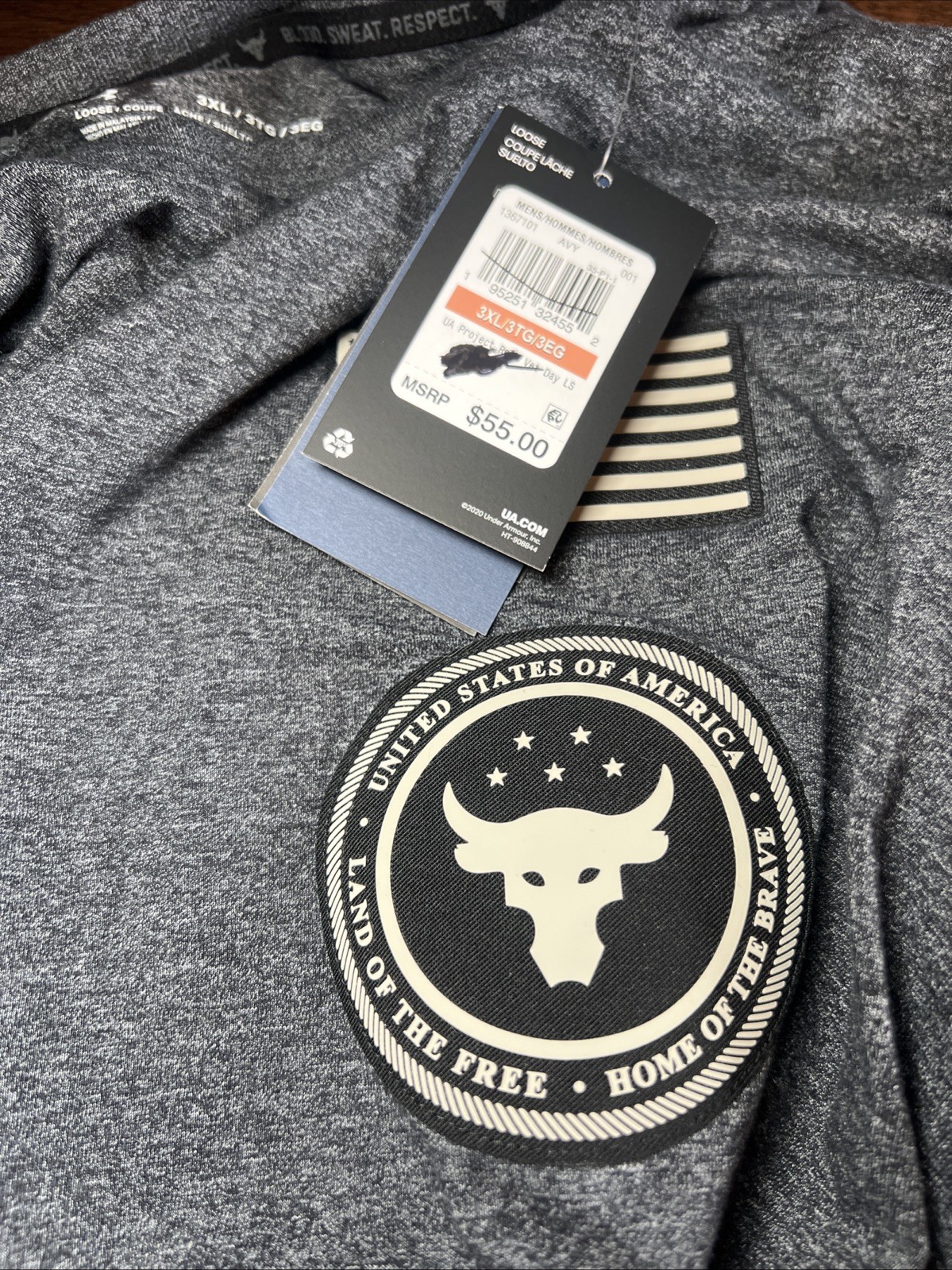 Under Armour Project Rock 3XL Long Sleeve Land of Free Home of Brave NEW W/TAGS