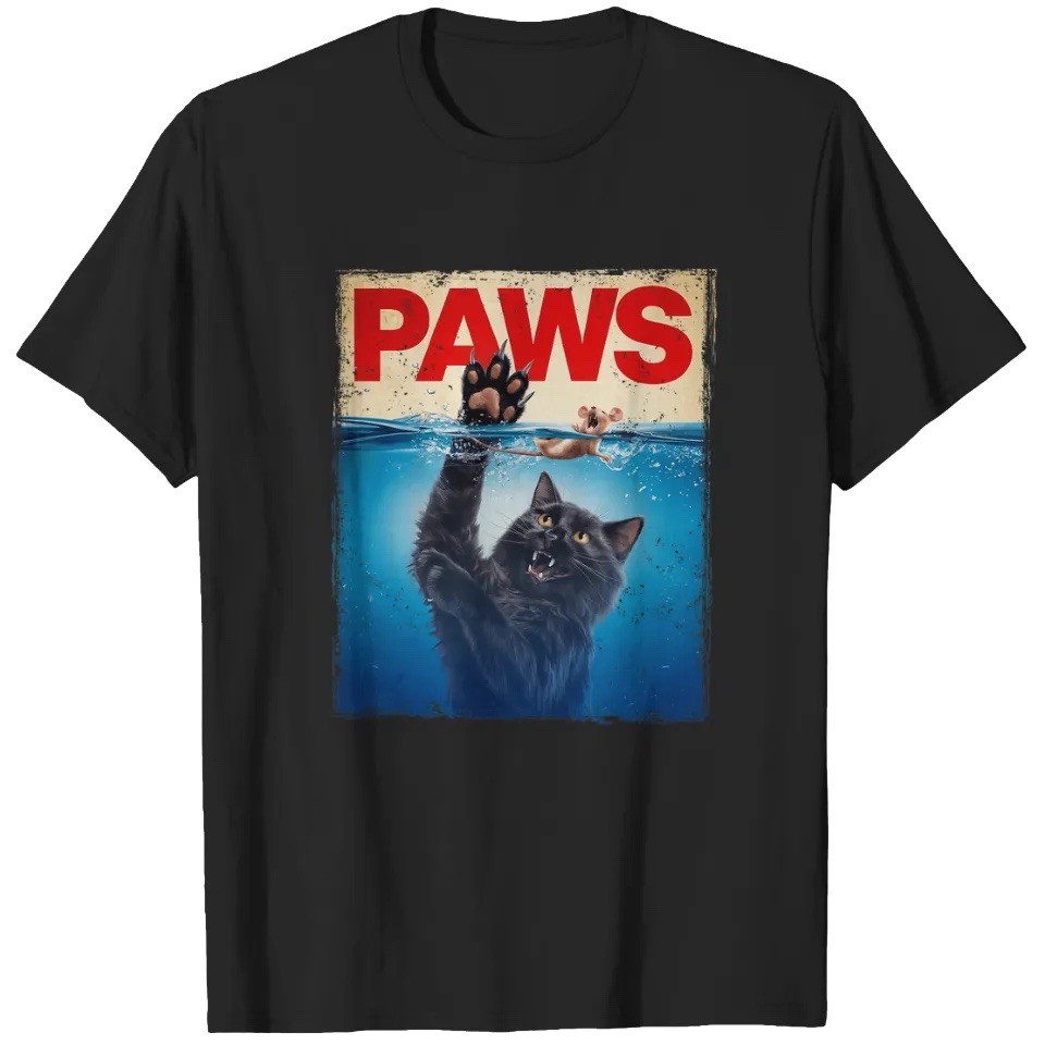 Black Funny Cat Graphic Print Crew Neck Short Sleeve Cotton T-Shirt XL
