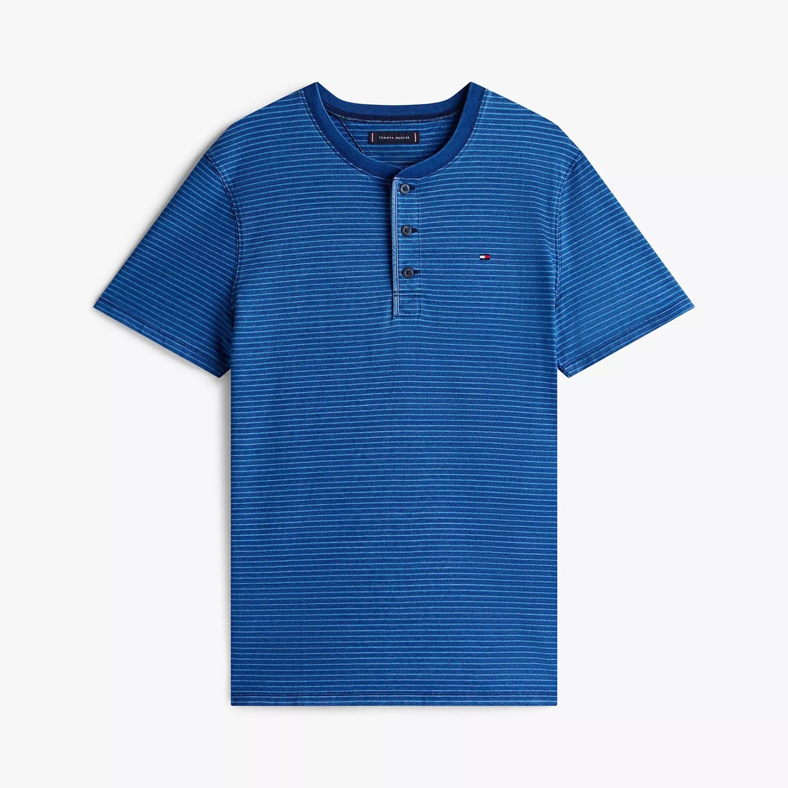 Tommy Hilfiger Men&rsquo;s Garment Dyed Jersey Cotton Striped Henley T-shirt Tee