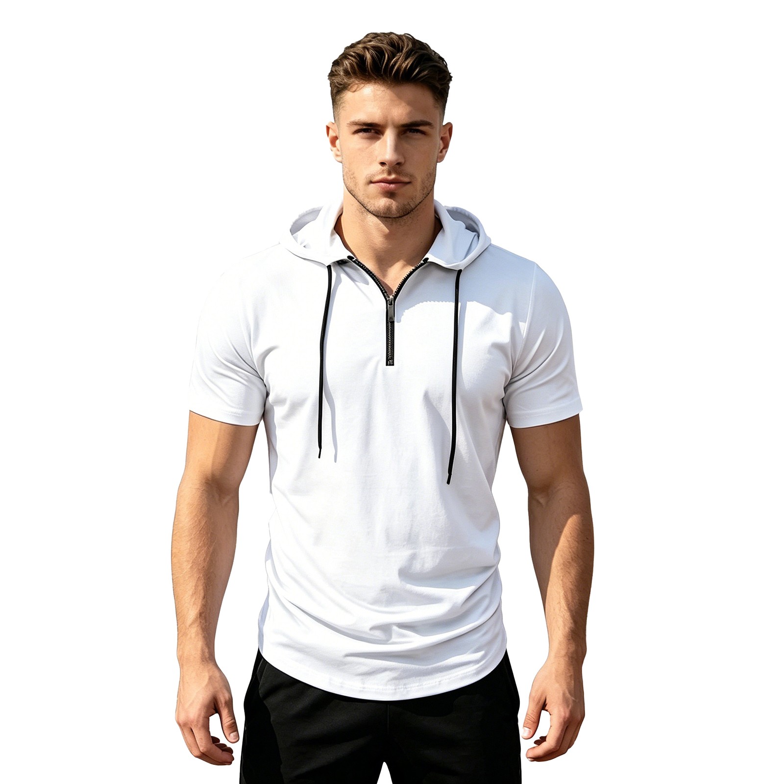 Men Tops Top T-shirt Lightweight Pullover Workout Drawstring Shirt Hooded