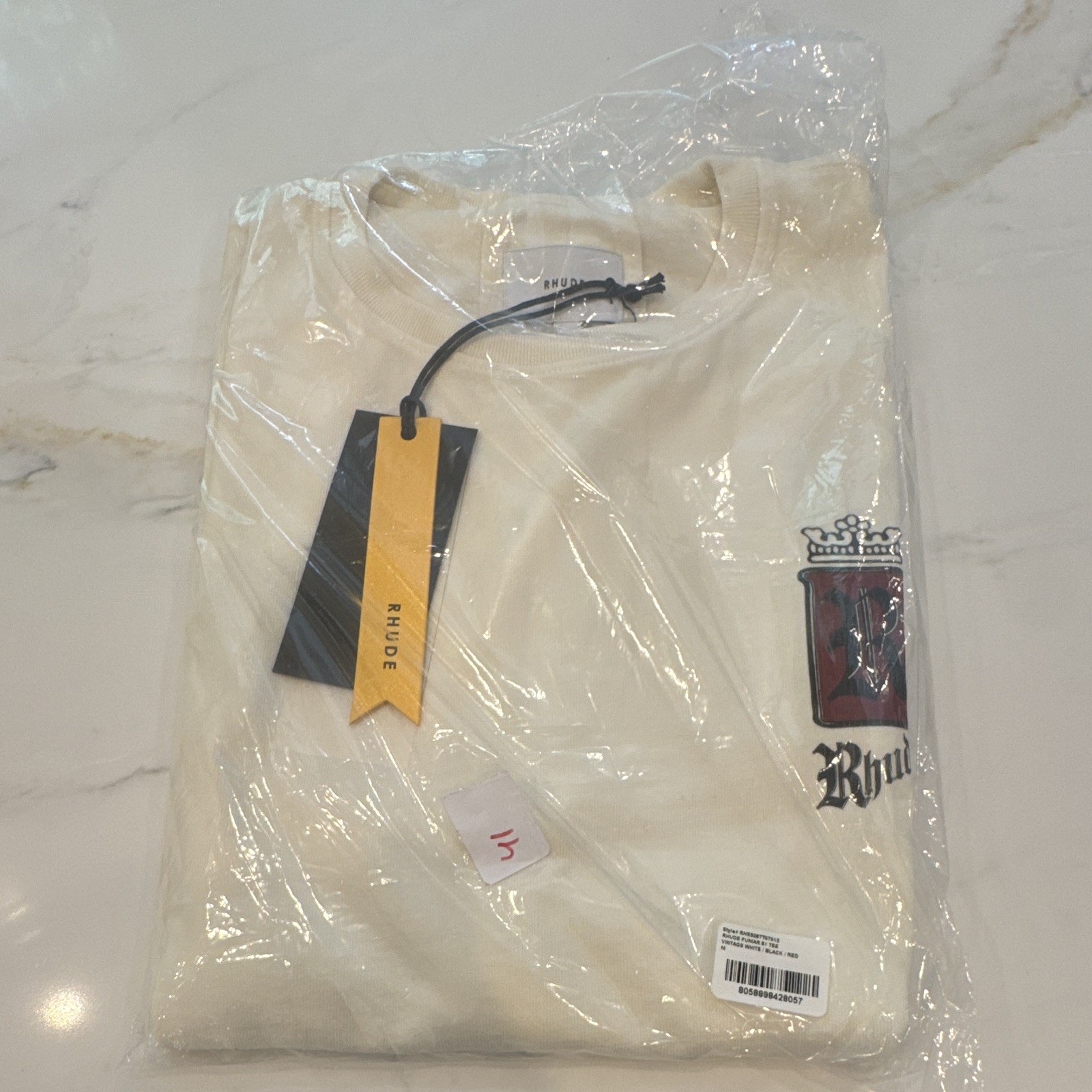 RHUDE Fumar S1 Tee Men&rsquo;s M White Black Red Cotton Graphic Logo Crew Neck