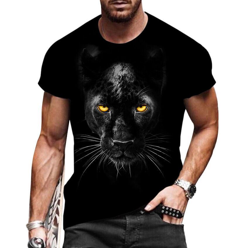 T Shirt Men&rsquo;s Fashion Short Sleeve Panther Gaze Graphic T-Shirt Streetwear Black