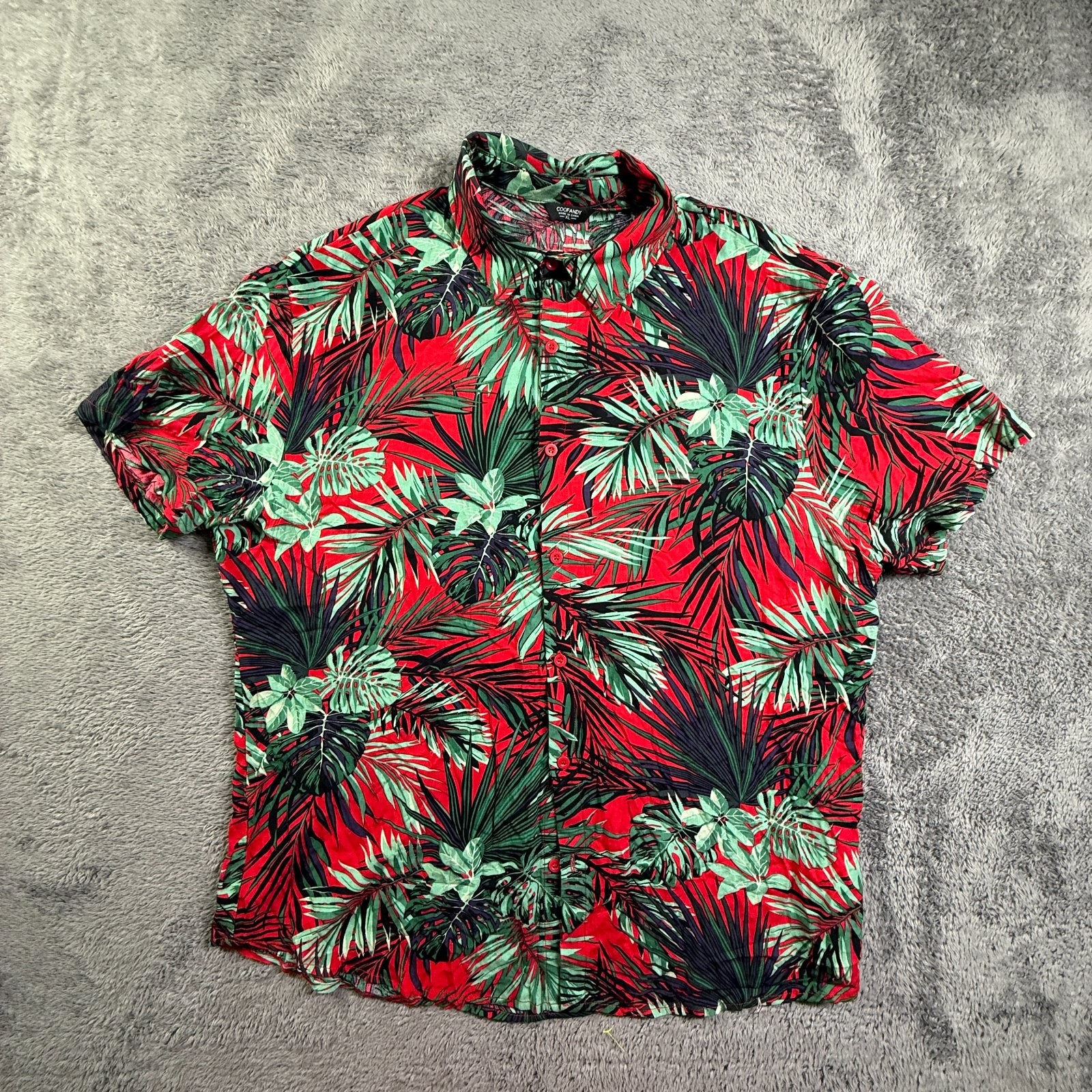 COOFANDY Men&rsquo;s XL Hawaiian Button Up Shirt Red Green Tropical Floral Palm