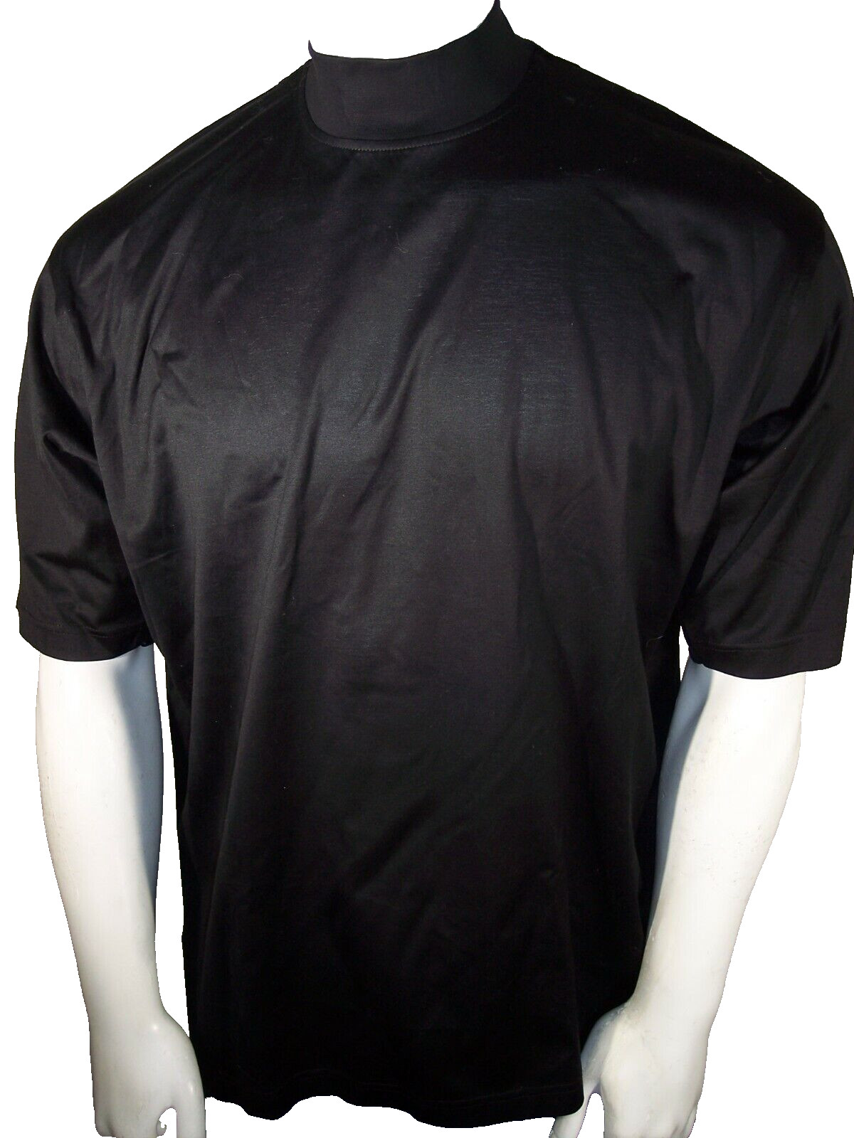 NEW Smith & Tweed Large Black Spima Cotton Moc Neck T-Shirt