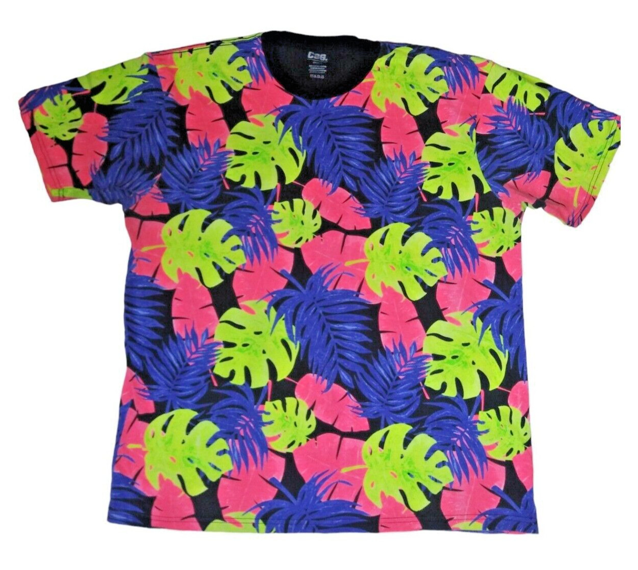 CSG Men&rsquo;s Neon Hawaiian Tropical Leaf Short Sleeve Tee Shirt Size 2 XL