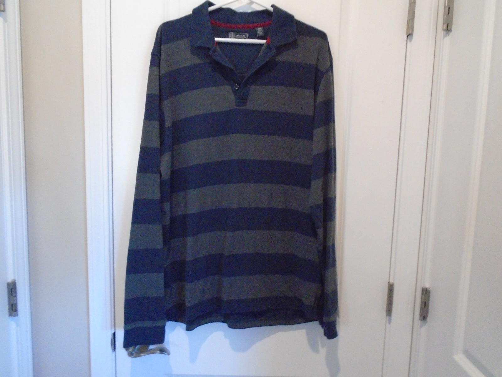 Arrow USA 1851 Large Tall Men Henley ~ Navy Gray Stripes ~ Poly cotton blend~
