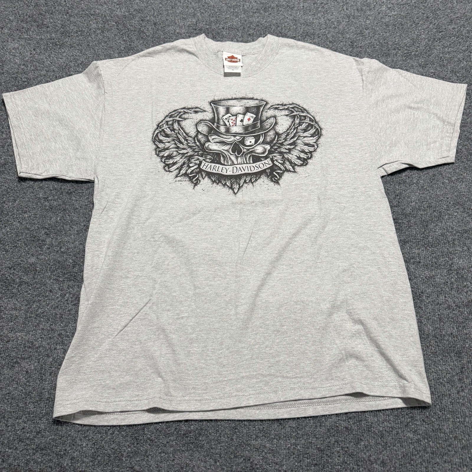 Vintage Harley Davidson Shirt Men’s XL Gray Skull Poker Wings Y2K 2000s