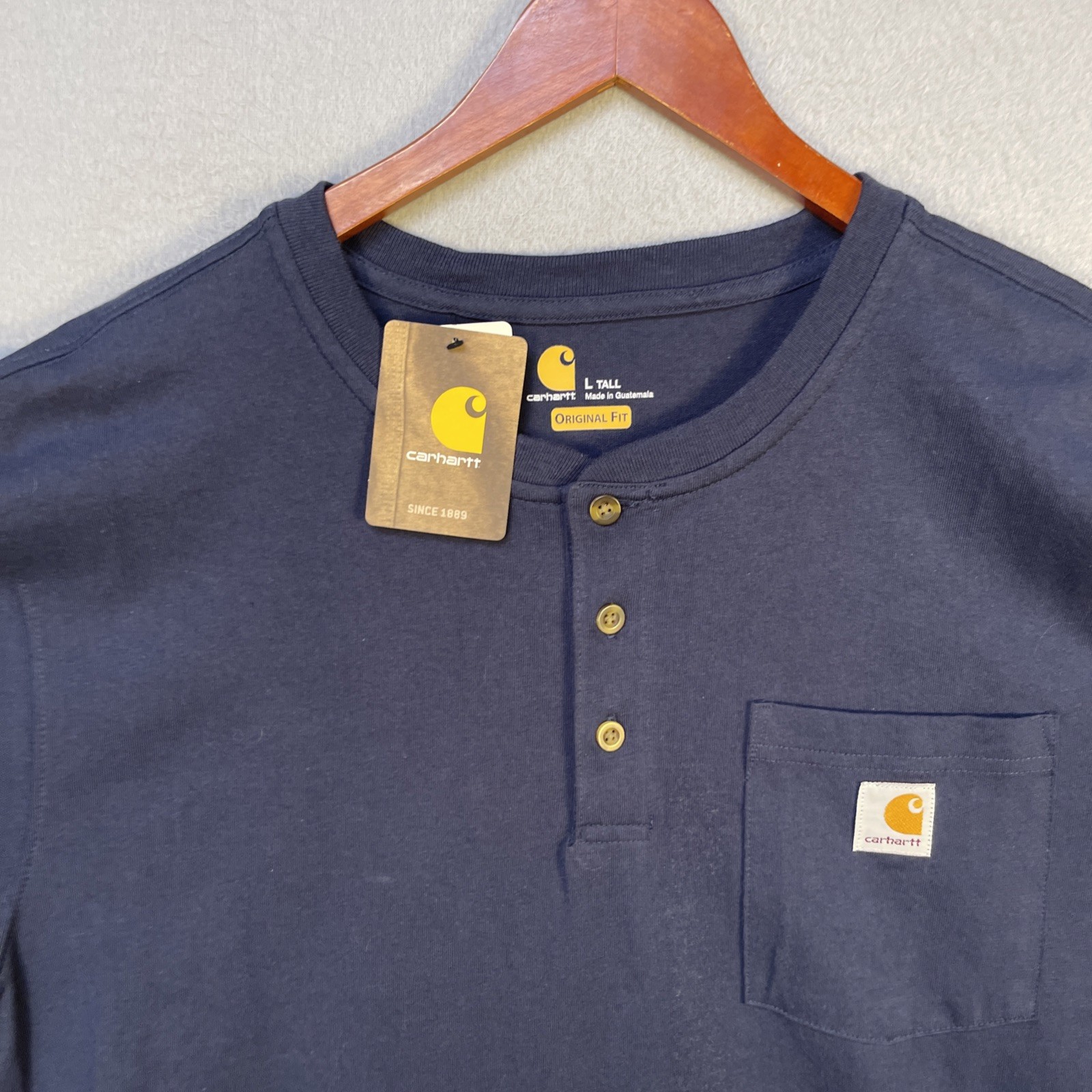 Carhartt Original Fit Blue Henley Shirt Large Tall Short Sleeve Pocket K84 NWT