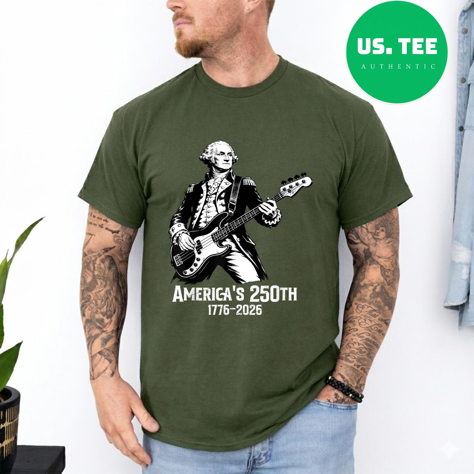 George Washington Playing Guitar 4th July 250th Anniversary Gifts T-Shirt