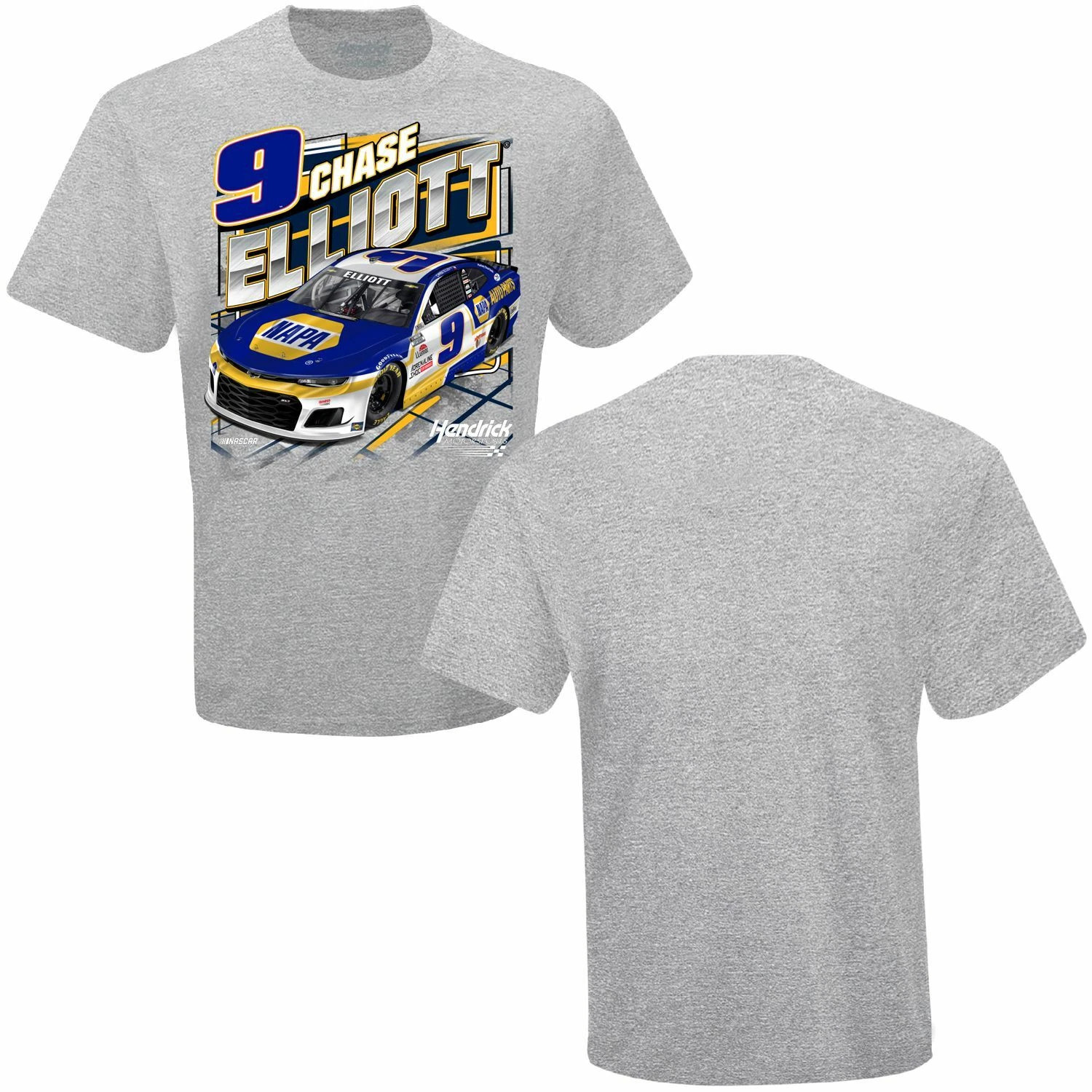 CHECKERED FLAG SPORTS CHASE ELLIOTT #9 NAPA QUALYFING NASCAR GRAY T SHIRT I42NA