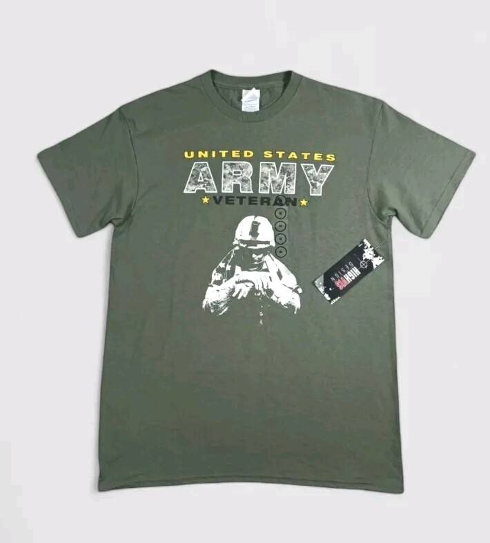 US ARMY Mens Shirt Medium Short Sleeve USA Spell Out Veteran Logo Green DELTA