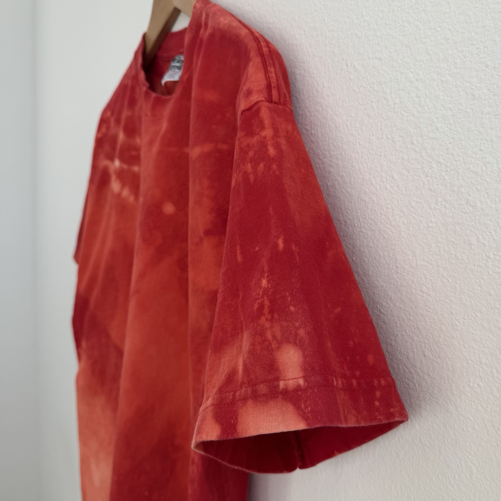 Custom Bleached Red T Shirt XL Tall Acid Wash Distressed Streetwear 100% Cotton
