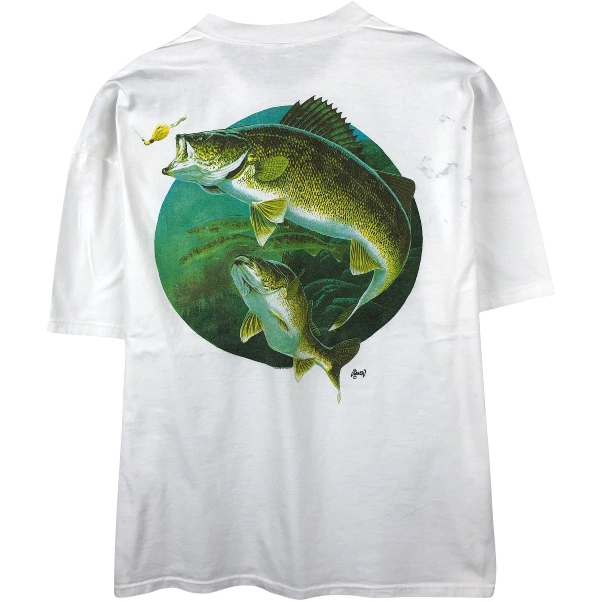 Used 90&rsquo;S TSFORIGINALS fish print animal t-shirt made in USA men&rsquo;s size XXL …