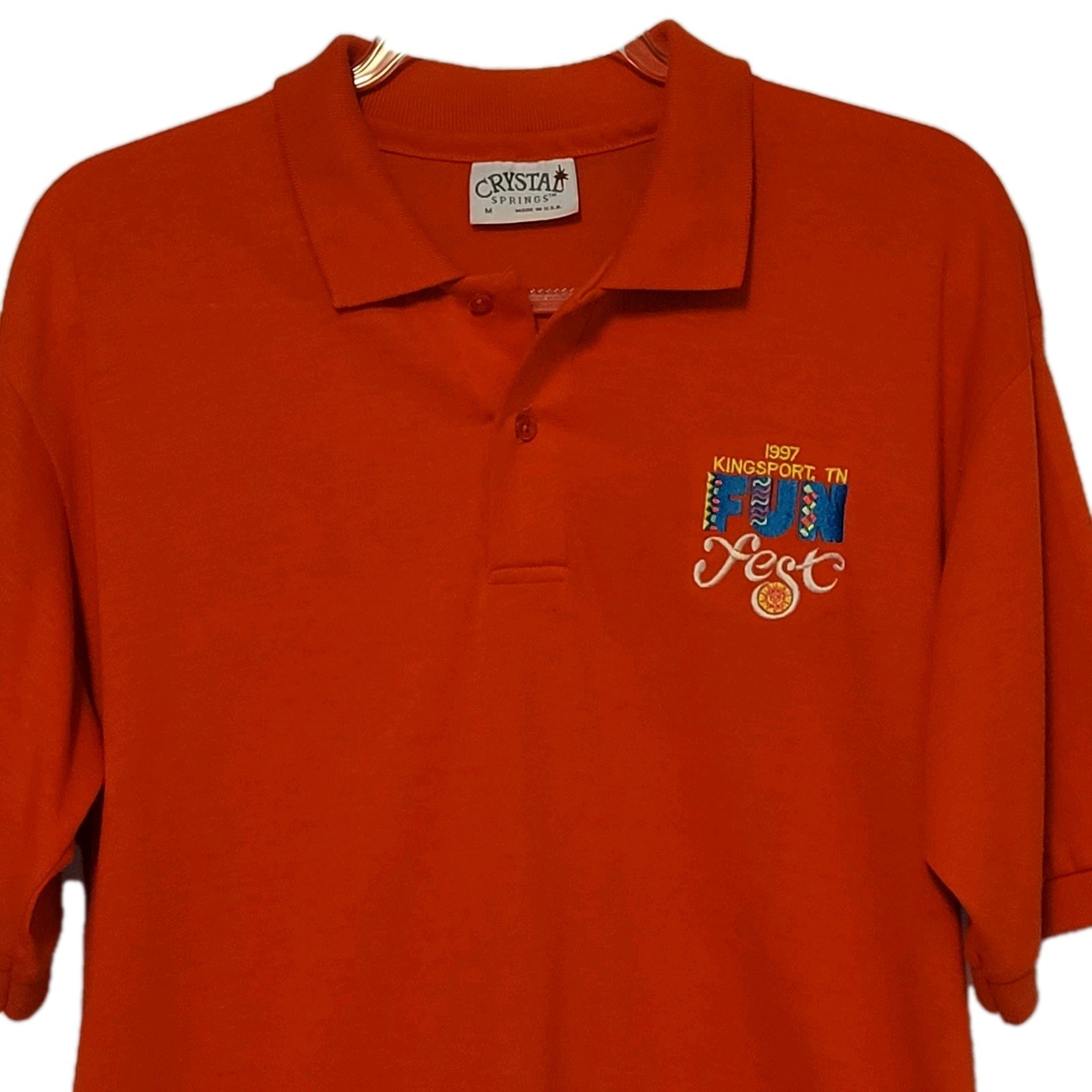 VTG Fun Fest 1997 Kingsport TN Orange Polo Shirt Single Stitch Embroidery Sz M