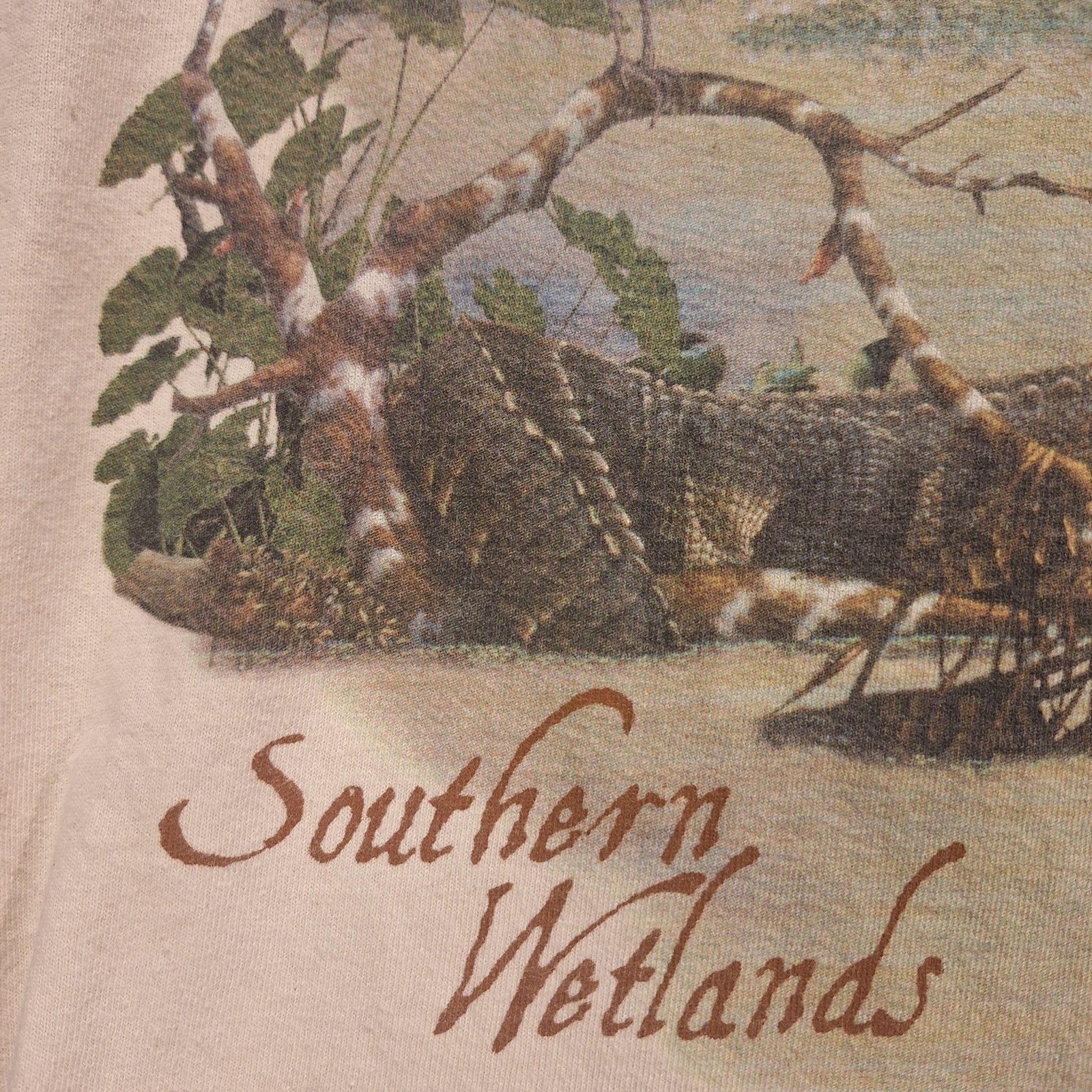 Southern Wetlands Okefenokee Shirt Mens Medium Beige Wildlife Graphic Tee Gildan