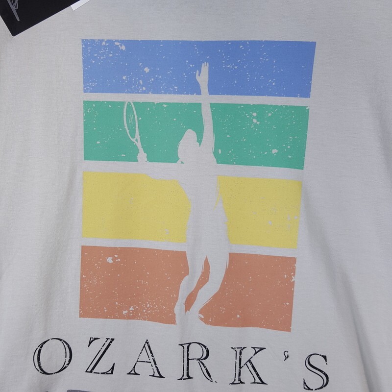 PHILCOS Shirt Mens XL Cream Pullover Crew Ozark Tennis Graphic Short Sleeve Tee