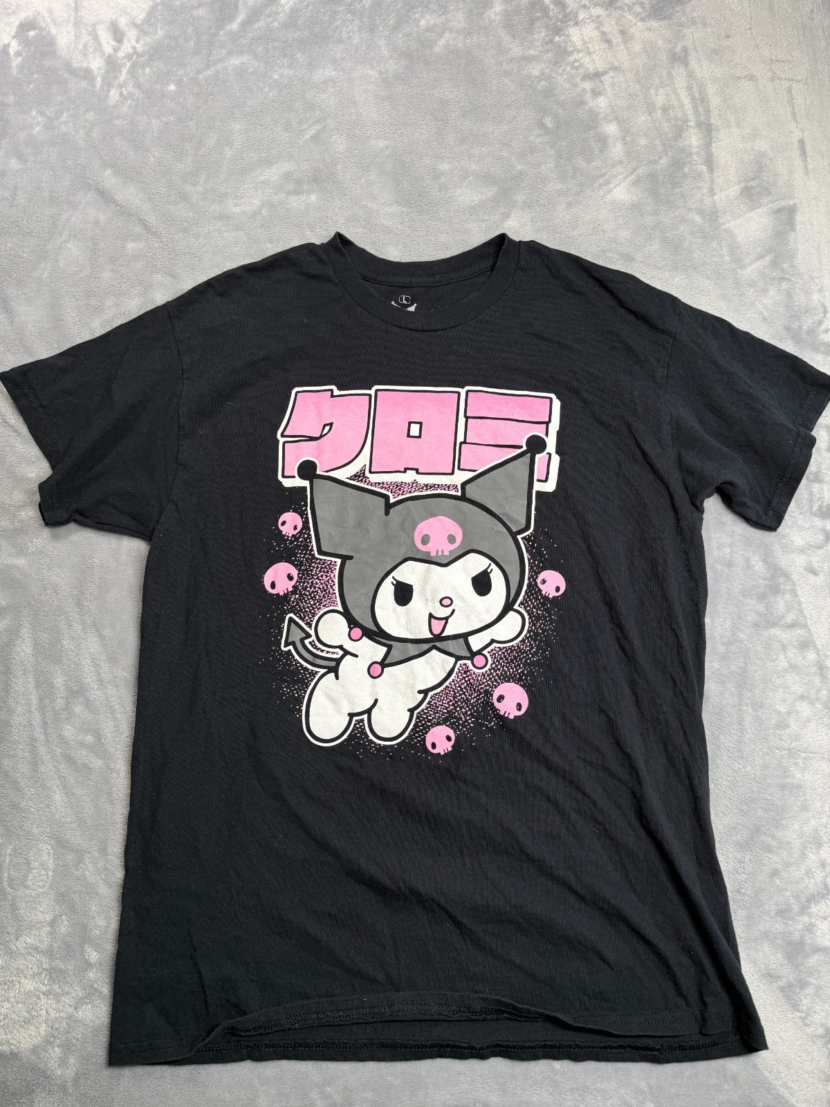 Kuromi by Sanrio Graphic T Shirt Mens Large Black Cotton Short Sleeve