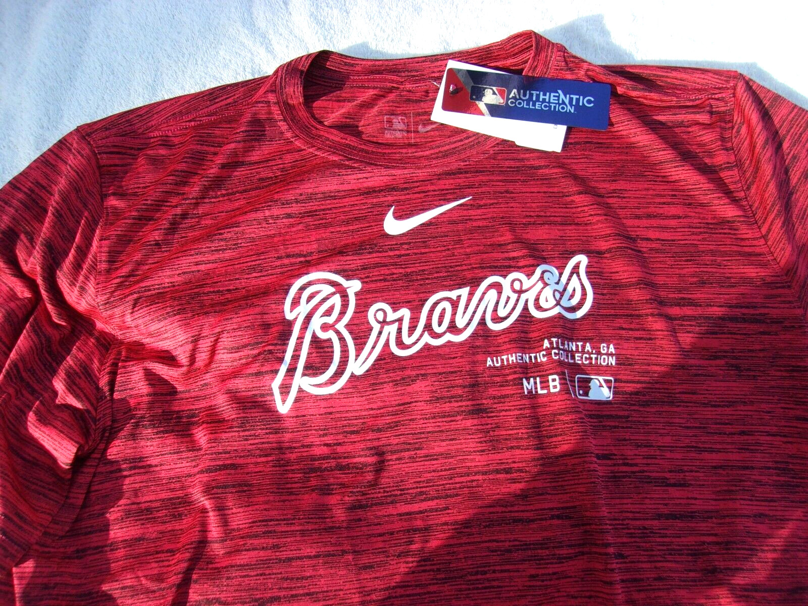 NWT Nike dri fit T, Atlanta Braves, men&rsquo;s M, L, XL, heather red, poly., MLB, $40