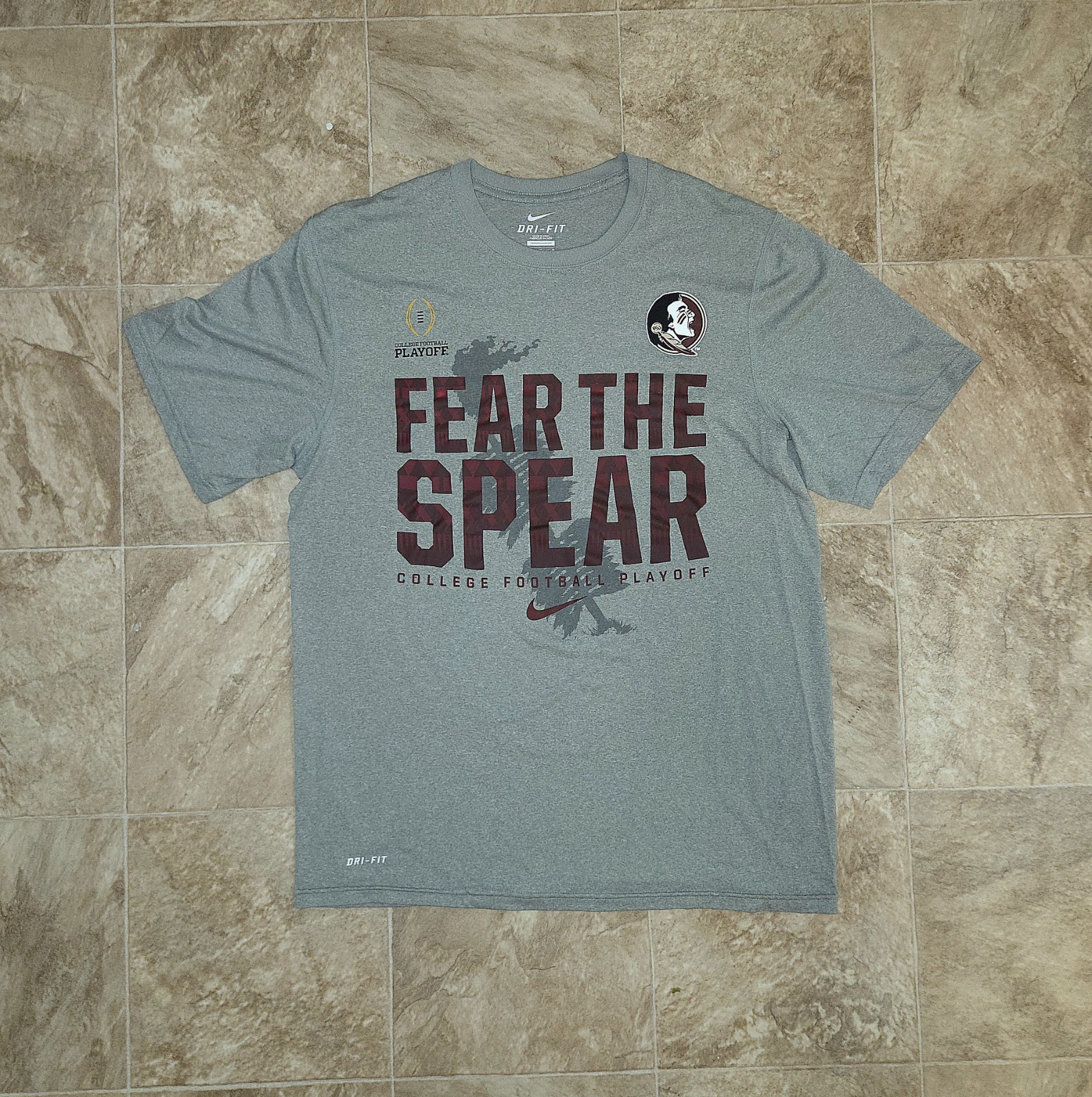 Nike Mens DRI-FIT FSU College Football T-Shirt Sz M Fear the Spear Gray Playoff