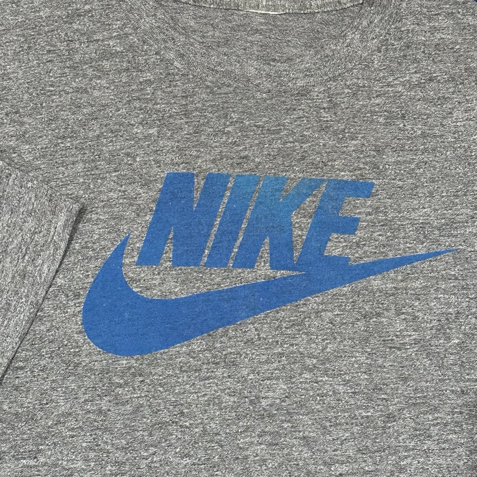 Vintage 80s Nike Heather Gray Gradient Logo Single Stitch Swoosh Shirt Rare Sz L