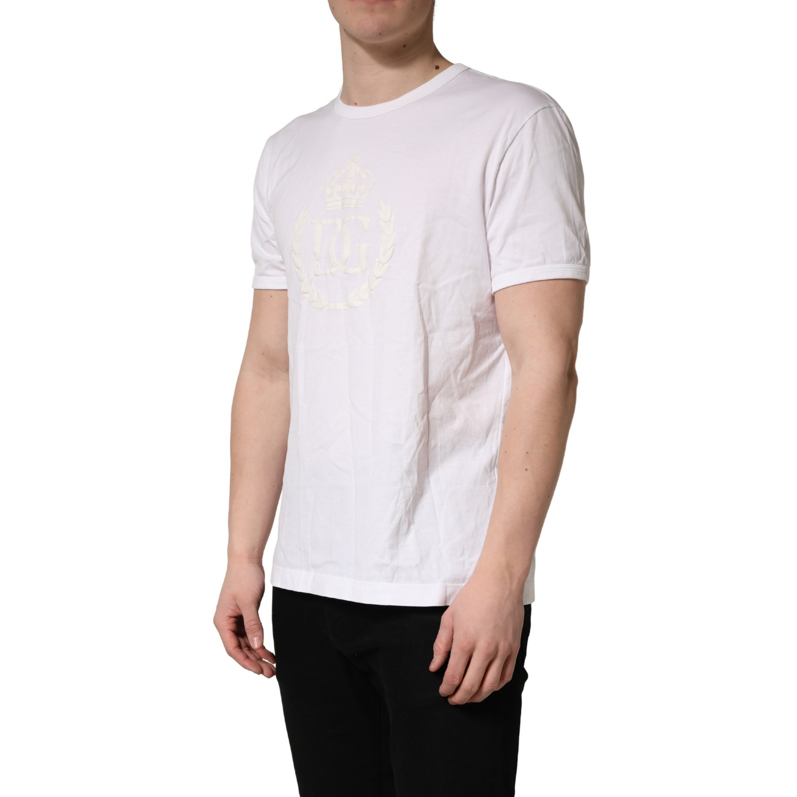 DOLCE & GABBANA T-shirt White Cotton DG Crown Embossed Men IT52/US42/XL 720usd
