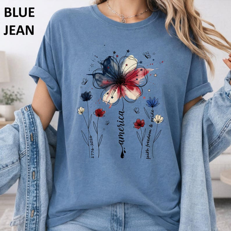 Comfort Colors USA 250th Anniversary Shirt Patriotic American Wildflower Tee