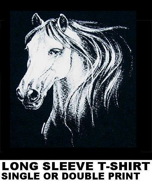 BEAUTIFUL EQUESTRIAN HORSE SHOW ART WHITE HORSE LONG SLEEVE T-SHIRT WS317