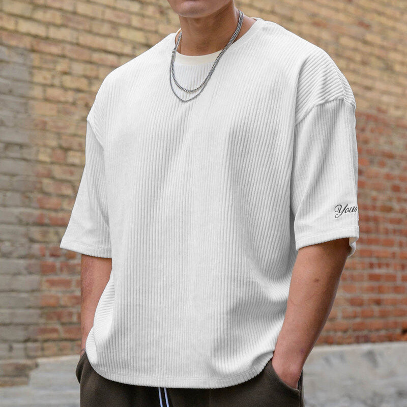Men&rsquo;s Trend Loose Solid Color Crewneck Cotton Short Sleeve T-shirt Top