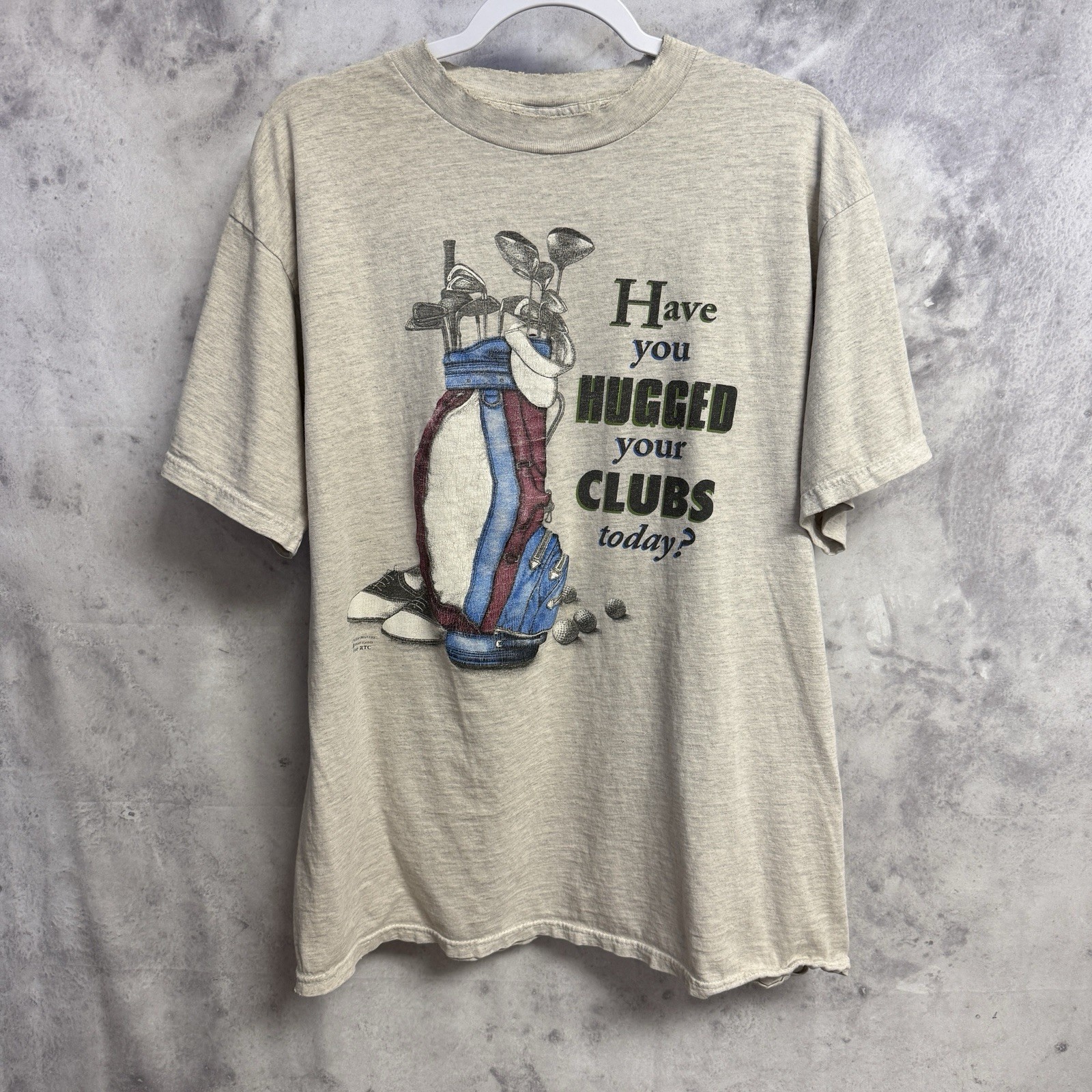 Vintage 90s Tultex Golf Shirt XL Grey Have You Hugged Your Clubs Today Tee