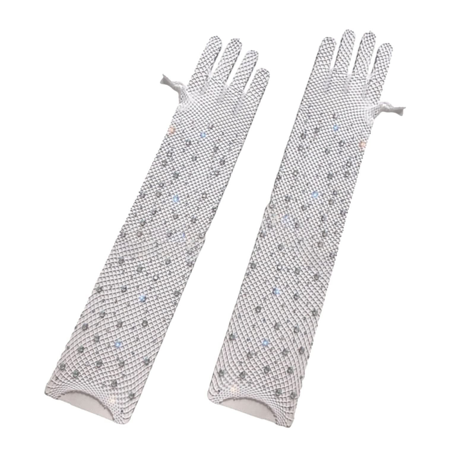 Womens Rhinestone Fishnet Long Gloves Mesh Gloves Goth Cosplay Costume Access…