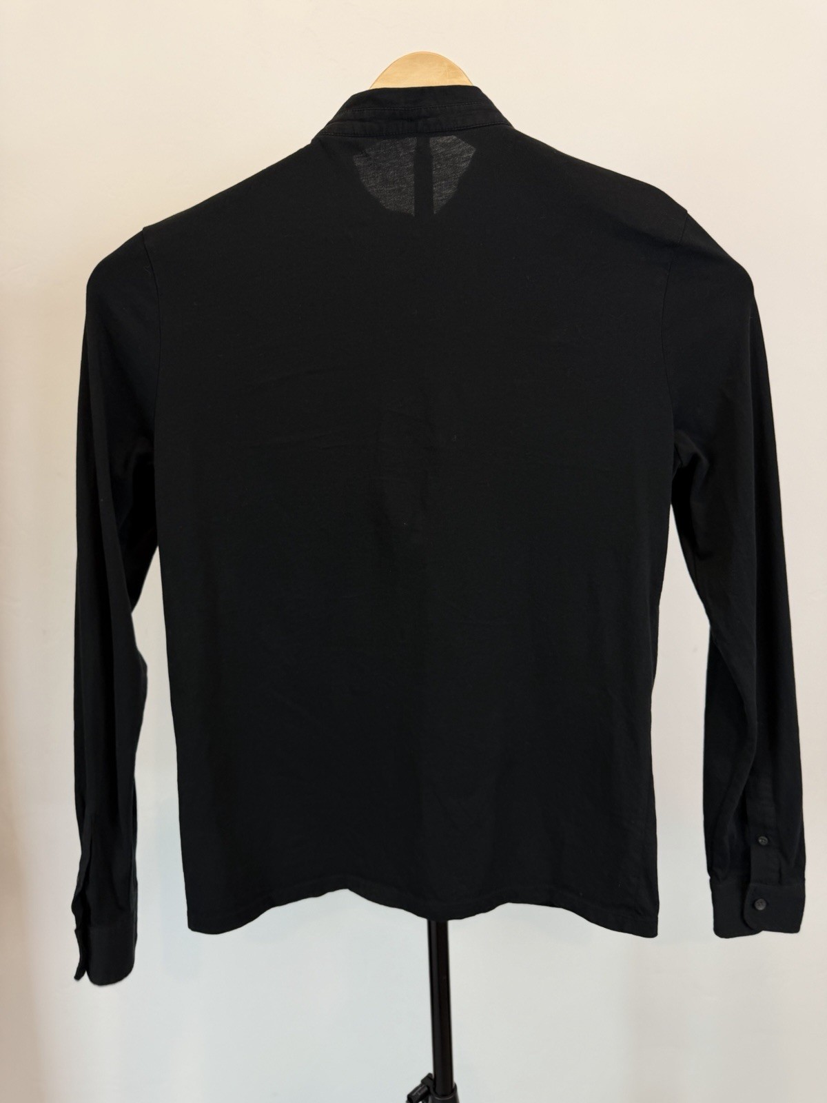 AllSaints Mens Medium Black Long Sleeve Jersey Knit Shirt Ramskull Band Collar