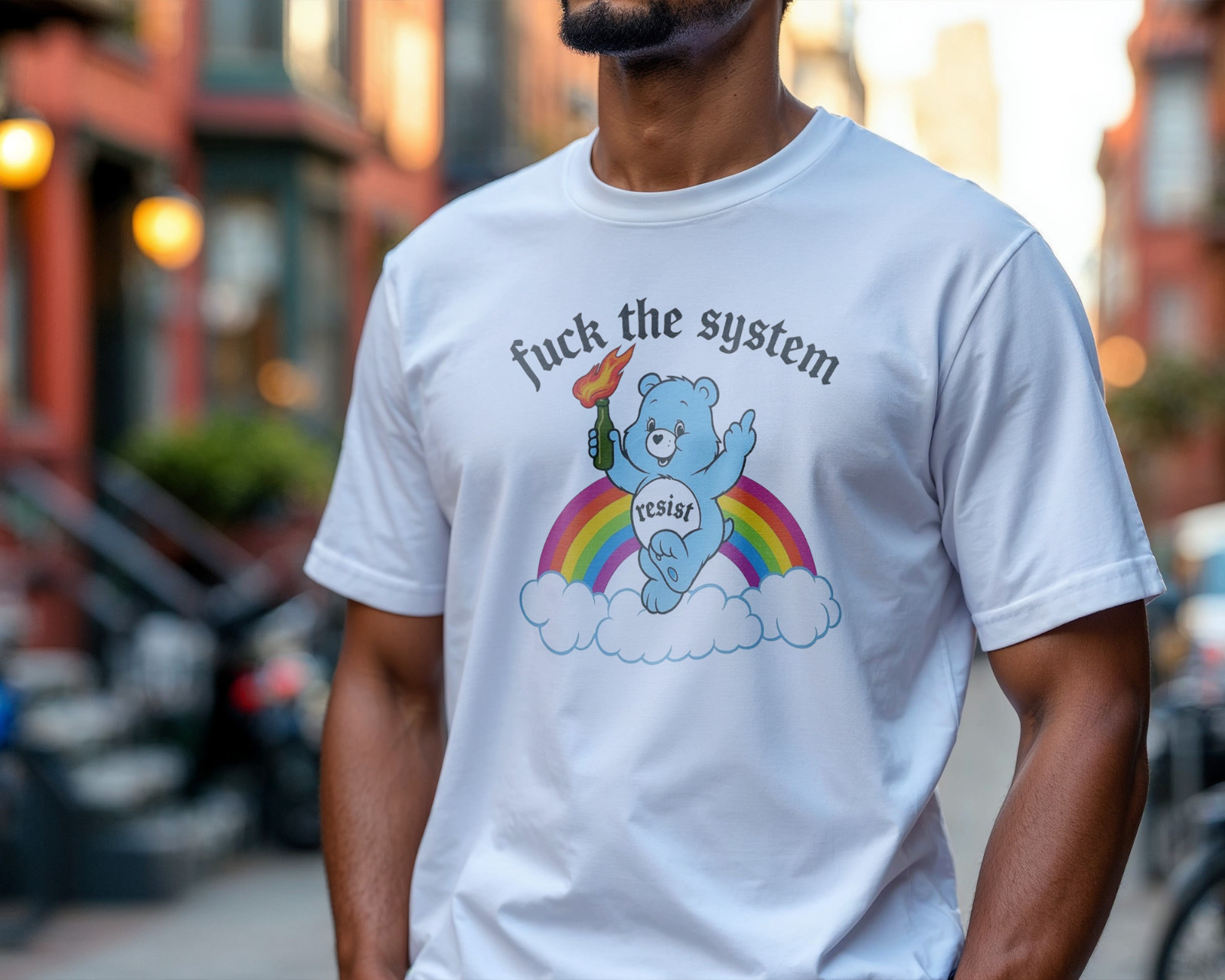 esist with Love Care Bear T-Shirt – Positive Activism Retro Rainbow Tee A498
