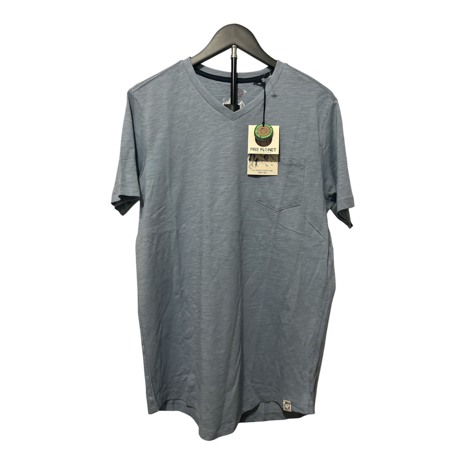 Free Planet Men&rsquo;s Solid Gray V-Neck Pocket Short Sleeve T-Shirt Size M Regular