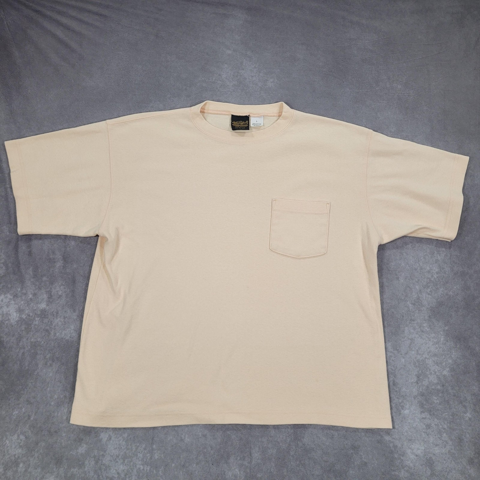 Vintage Eddie Bauer Shirt Mens Large Beige Made USA Pocket Basic Boxy Minimalist